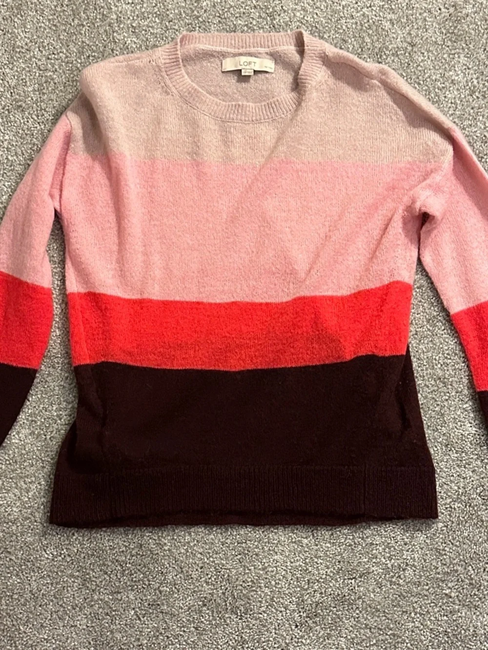 Loft Women's Striped Crewneck Sweater - Pink & Red Colorblock - Picture 2 of 7